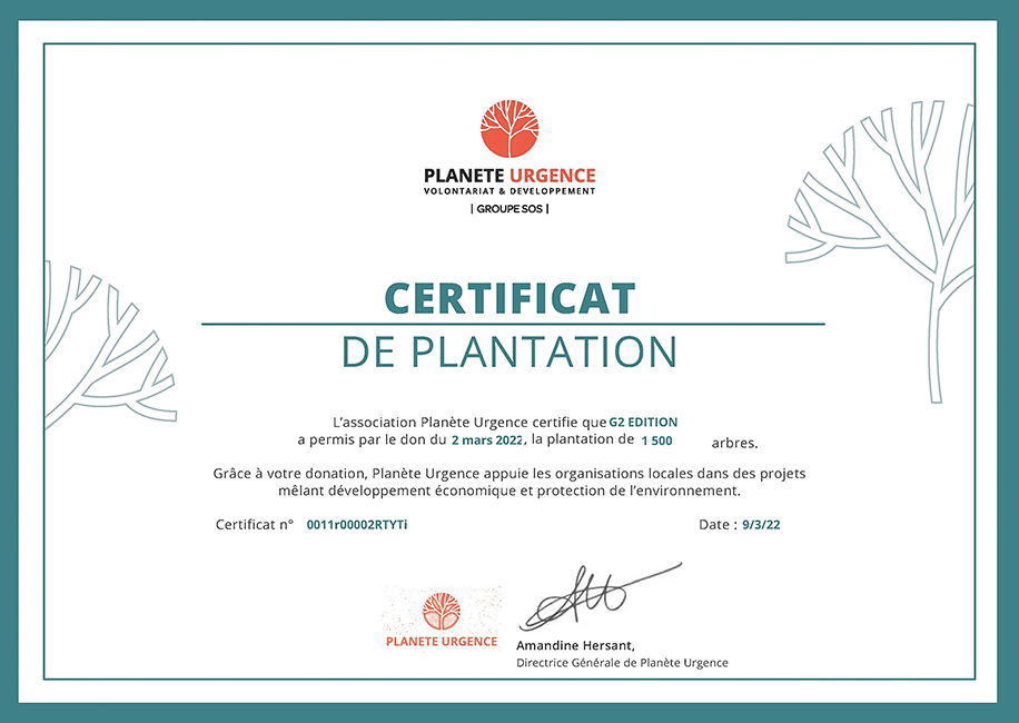 Certificat de plantation de 2022