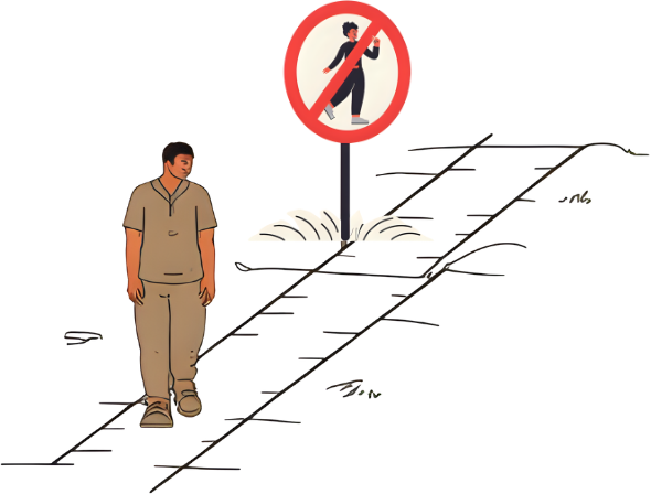 un panneau "passage déconseillé" sur un chemin